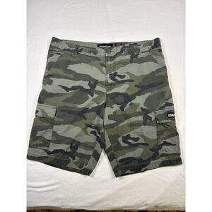 Y2K Ecko Unltd Cargo Shorts Mens 38 Green Camo Ripstop Stretch Rhino 12" Inseam